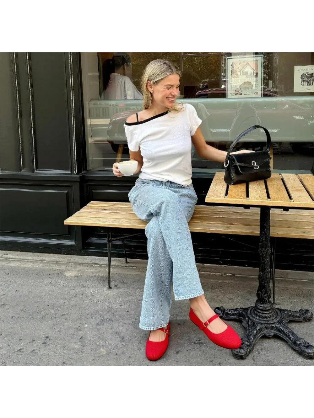 Women's Red Knit Mary Jane Ballet Flat Comfortable For Casual Office Shoes